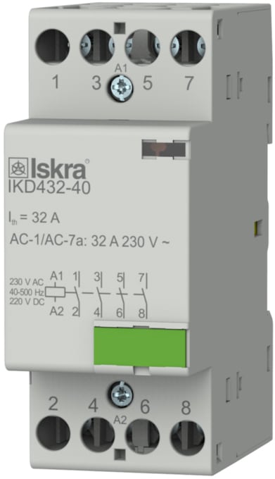 Iskra - Installasjonskontaktor 4 polt, 32 A, 230 V AC/DC spole