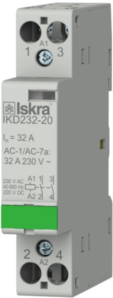 Iskra - Installasjonskontaktor 2 polt, 32A, 230VAC/DC spole