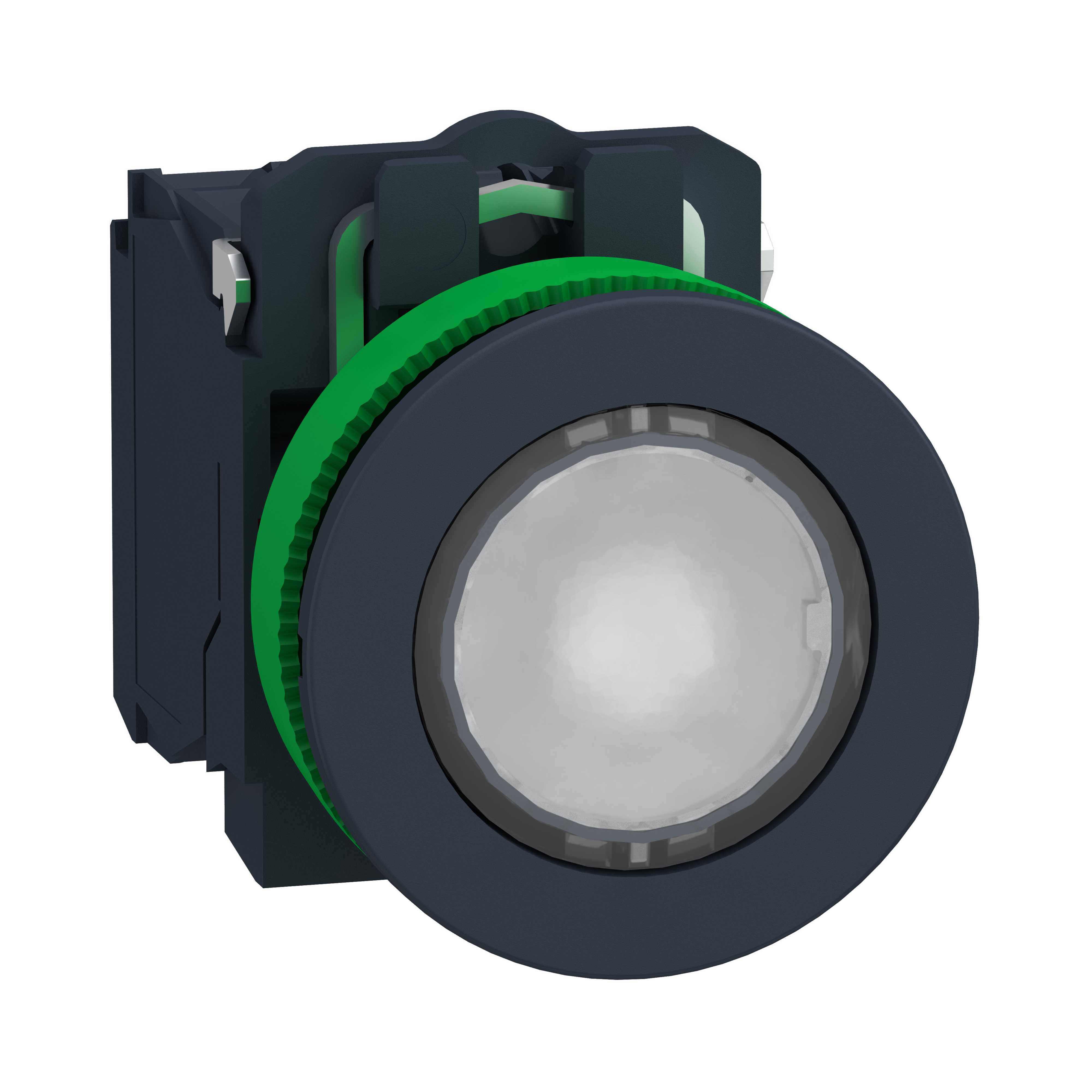 Telemecanique - Lystrykknapp komplett flush med LED og hvit plan trykkflate med fjærretur 24VAC/DC 1xNO+1xNC