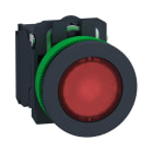 Telemecanique - Lystrykknapp komplett flush med LED og rød plan trykkflate med fjærretur 230-240VAC 1xNO+1xNC