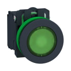 Telemecanique - Lystrykknapp komplett flush med LED og grønn plan trykkflate med fjærretur 24VAC/DC 1xNO+1xNC