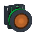 Telemecanique - Lystrykknapp komplett flush med LED og oransje plan trykkflate med fjærretur 24VAC/DC 1xNO+1xNC
