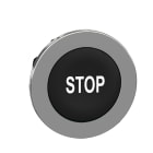 Schneider Electric - Trykknapphode flush i metall med fjærretur og plan trykflate i sort farge med hvit "STOP"