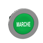 Schneider Electric - Trykknapphode flush i metall med fjærretur og plan trykflate i grønn farge med hvit "MARCHE"