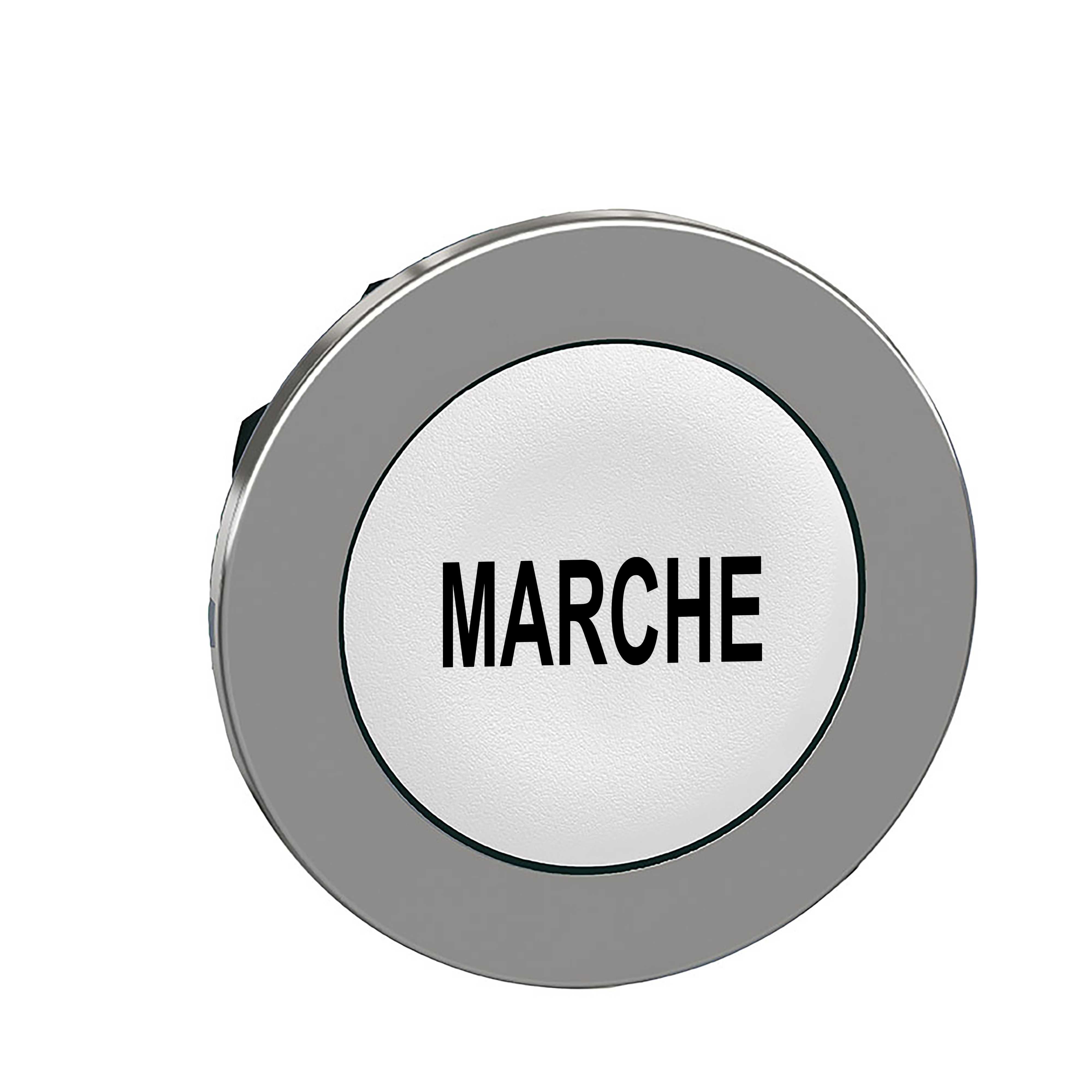 Schneider Electric - Trykknapphode flush i metall med fjærretur og plan trykflate i hvit farge med sort "MARCHE"