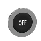 Schneider Electric - Trykknapphode flush i metall med fjærretur og plan trykflate i sort farge med hvit "OFF"