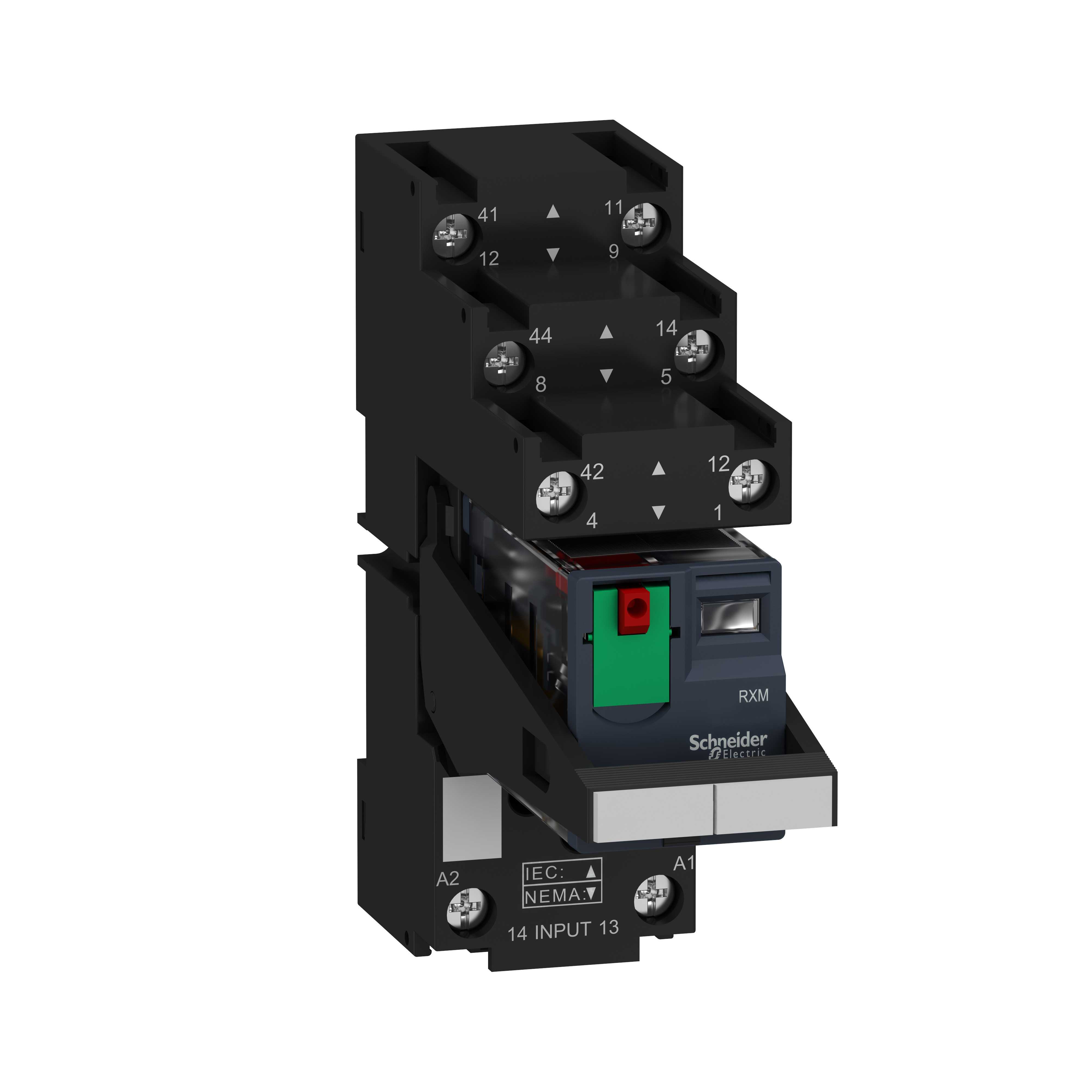 Schneider Electric - Zelio RXM pluggrelé i sokkel med testknapp og LED - 2C/O 12A 230VAC forsyning