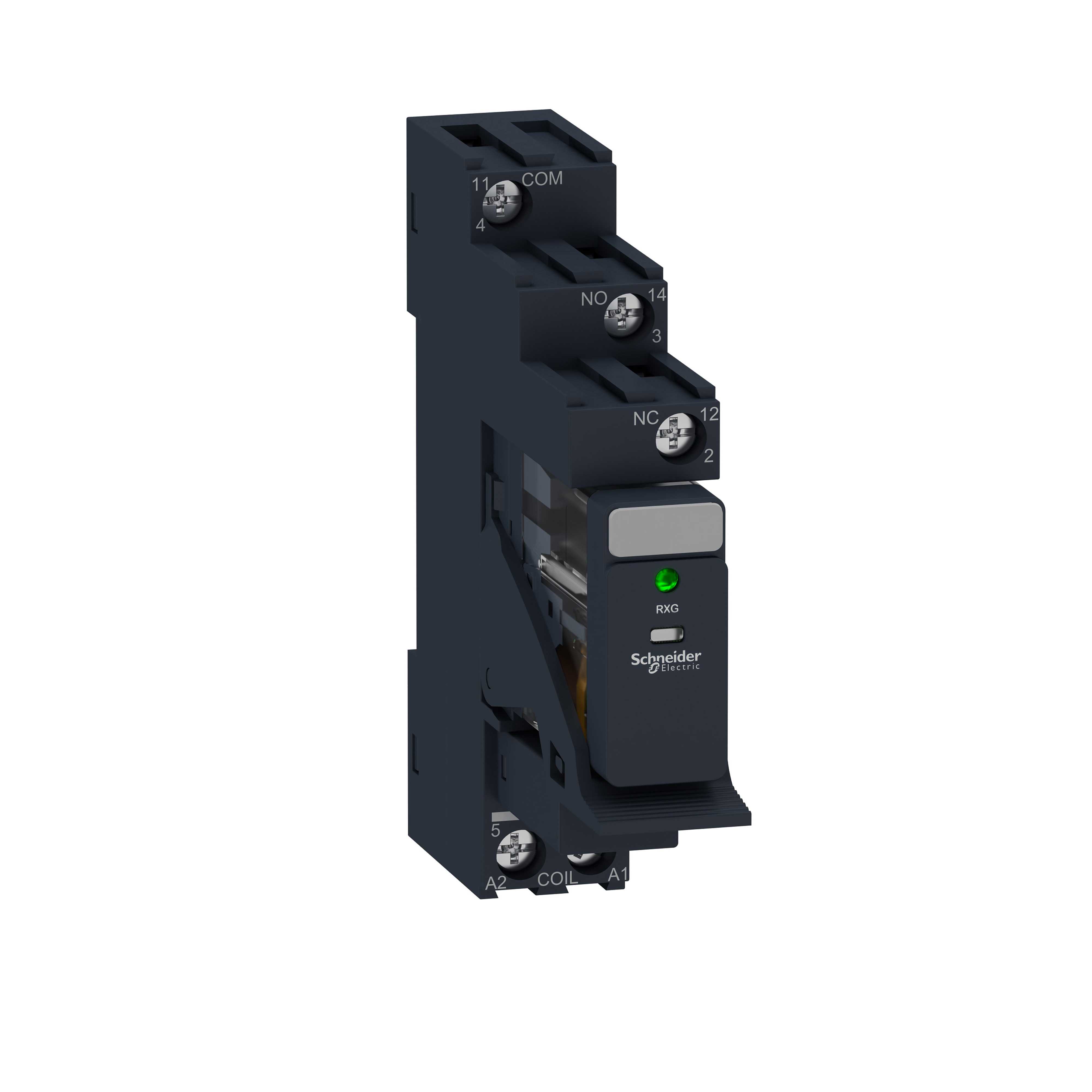 Schneider Electric - RXG pluggrelé i sokkel med LED og 1 C/O kontakt på 10A og 24 VAC forsyning