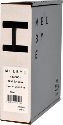 Melbye - Krympeslange Sort 3-1mm spoleboks 10m