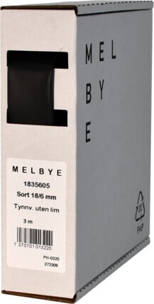 Melbye - Krympeslange Sort 19-6mm spoleboks 3m