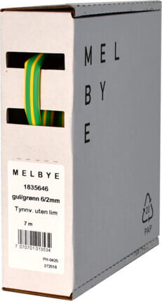 Melbye - Krympeslange Gul/Gr 6-2mm spoleboks 7m