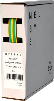 Melbye - Krympeslange Gul/Gr 9-3mm spoleboks 5m