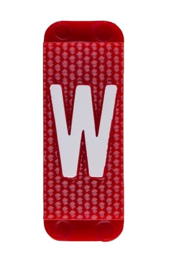 ABB Electrification - Utvendig merkesystem for kabelskap, rødt skilt W, pose a 10 stk, rød bakgrunn med hvit skrift