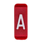 ABB Electrification - Utvendig merkesystem for kabelskap, rødt skilt A, pose a 10 stk, rød bakgrunn med hvit skrift.