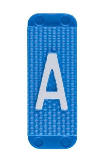 ABB Electrification - Utvendig merkesystem for kabelskap, blått skilt A, pose a 10stk, blå bakgrunn hvit skrift