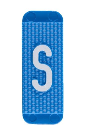 ABB Electrification - Utvendig merkesystem for kabelskap, blått skilt S, pose a 10stk, blå bakgrunn hvit skrift