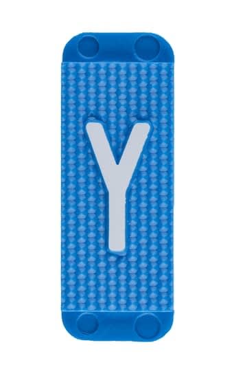 ABB Electrification - Utvendig merkesystem for kabelskap, blått skilt Y, pose a 10stk, blå bakgrunn hvit skrift