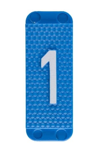 ABB Electrification - Utvendig merkesystem for kabelskap, blått skilt 1, pose a 10stk, blå bakgrunn hvit skrift