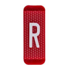 ABB Electrification - Utvendig merkesystem for kabelskap, rødt skilt R, pose a 10 stk, rød bakgrunn med hvit skrift.