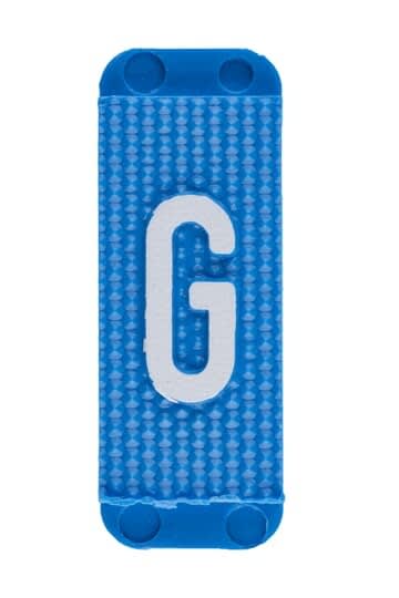 ABB Electrification - Utvendig merkesystem for kabelskap, blått skilt G, pose a 10stk, blå bakgrunn hvit skrift