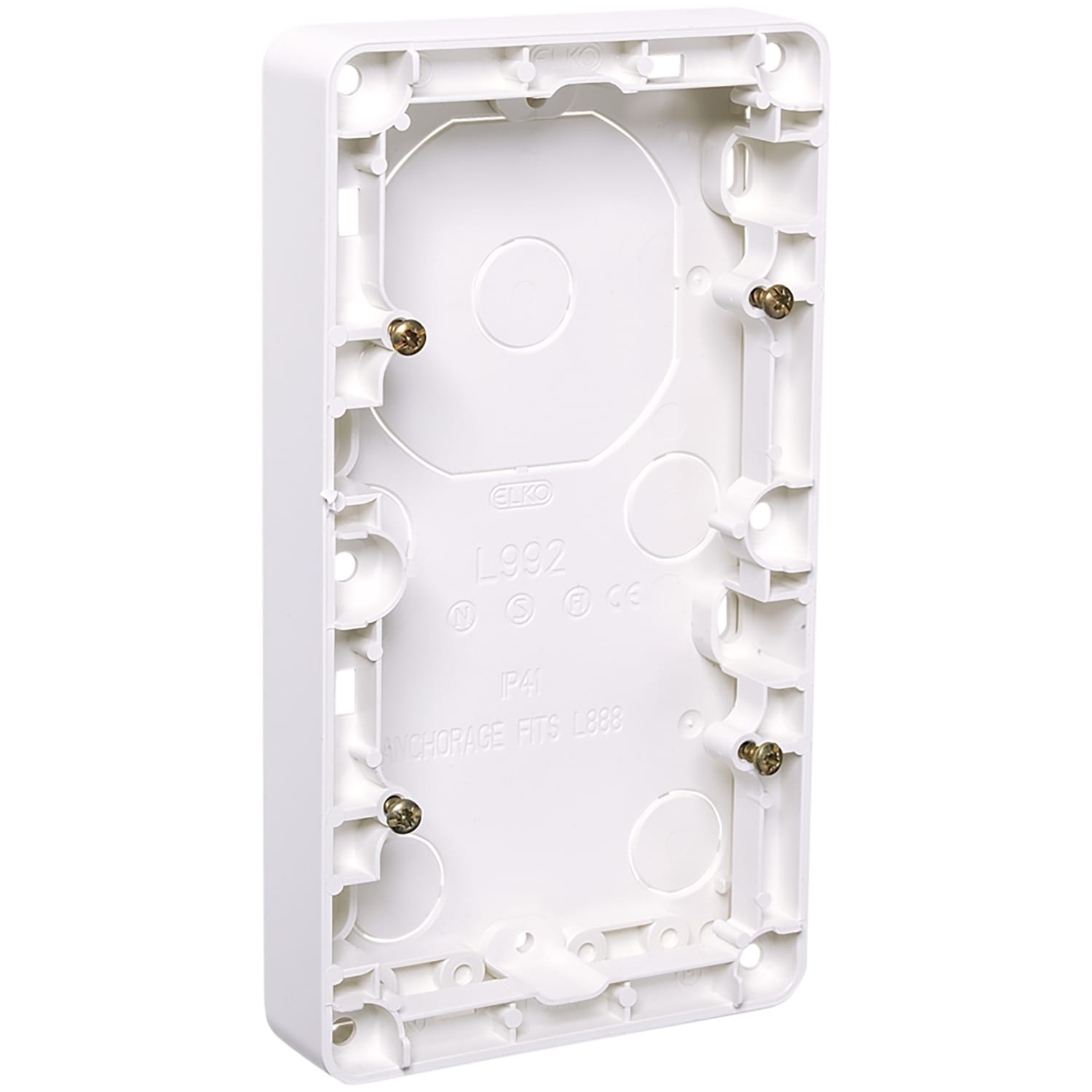 Elko - RS Renhvit 20mm dobbel påveggskappe for bruk med innfelt utstyr som ønskes montert påvegg