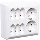 Elko - RS Renhvit multistikkontakt med to uttak med jord og 6 stk Eurostikk, for bruk med tv eller stereo