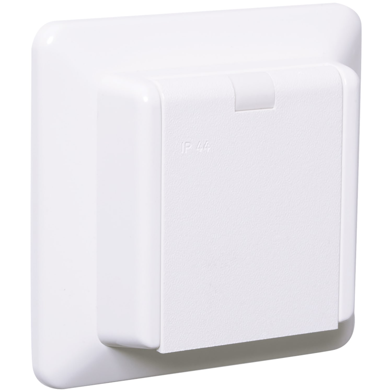 Elko - RS Renhvit innfelt enkel stikkontakt IP44 for bruk i våtrom eller utvendig.