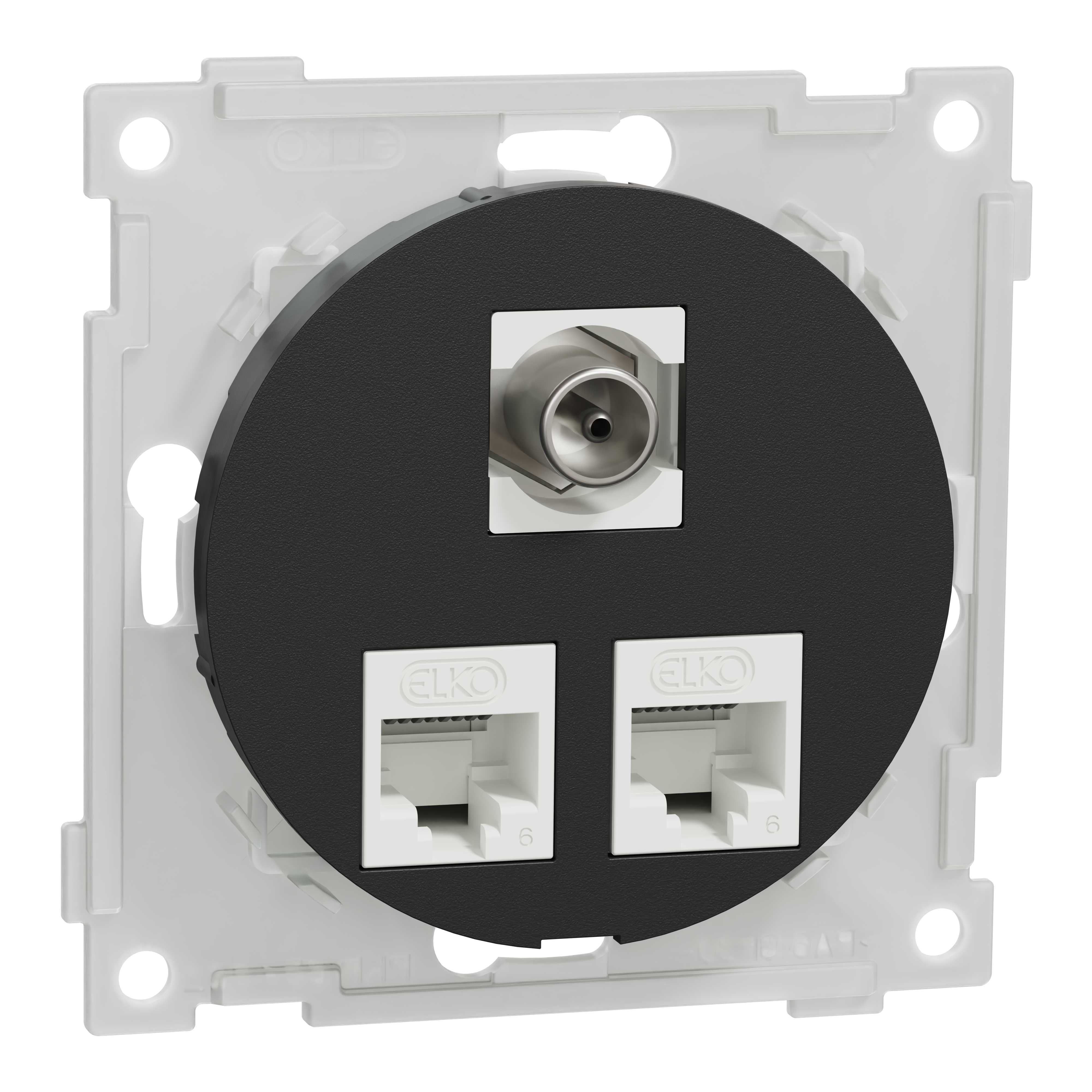Elko - ELKO One - modularuttak 2x8 kat 6 UTP og 1x F/IEC, sort