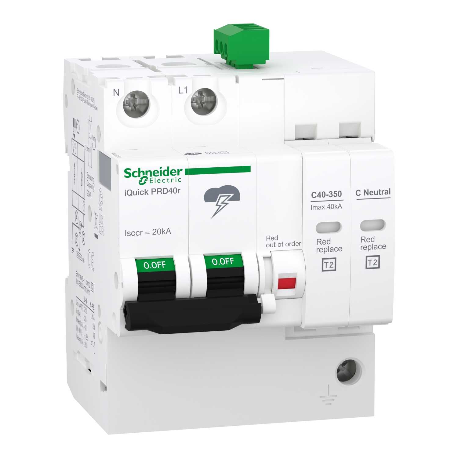 Schneider Electric - iQuick PRD40r modulær overspenningsvern - 1 pol + N - 350 V - m/fjernoverføring