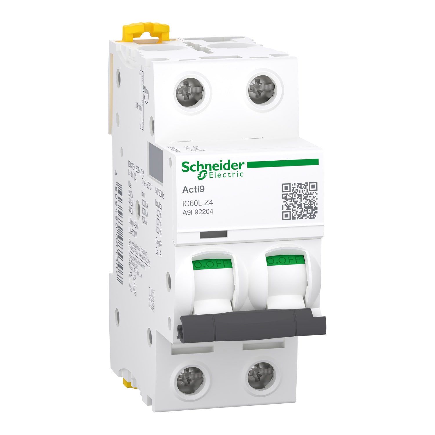 Schneider Electric - iC60L - Automatsikring - 2P - 4A - Z-kurve - I2=1,3