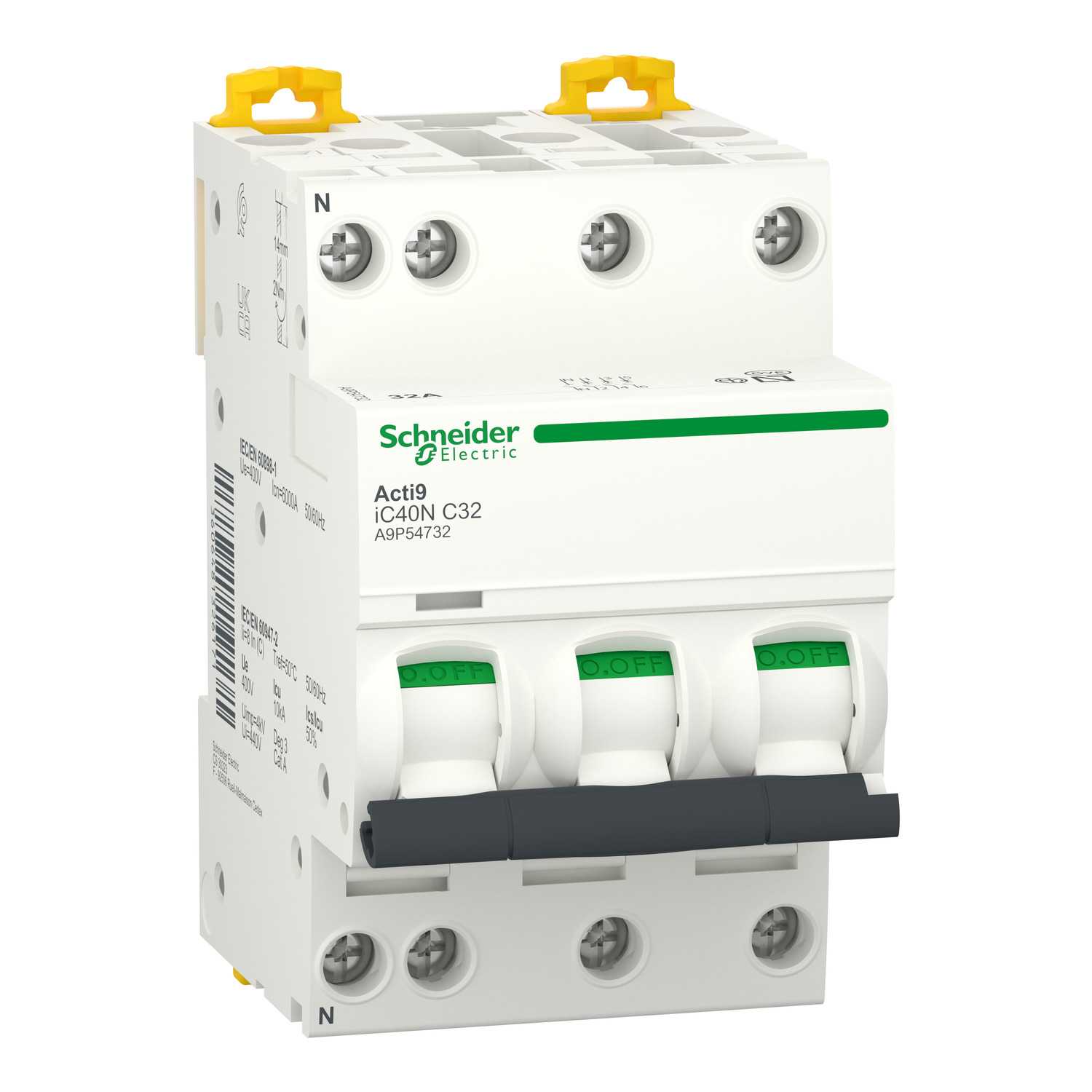 Schneider Electric - Acti 9 iC40N automatsikring 3PN C 32A - I2=1,45