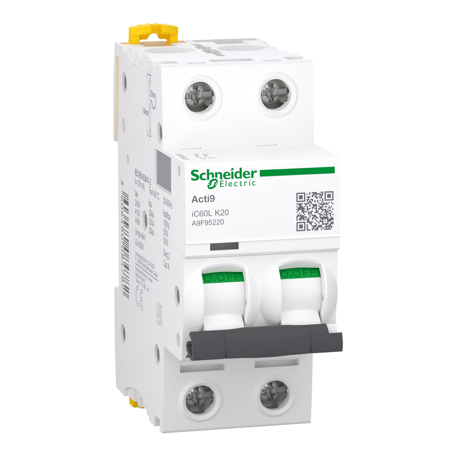 Schneider Electric - iC60L - Automatsikring - 2P - 20A - K-kurve - I2=1,2