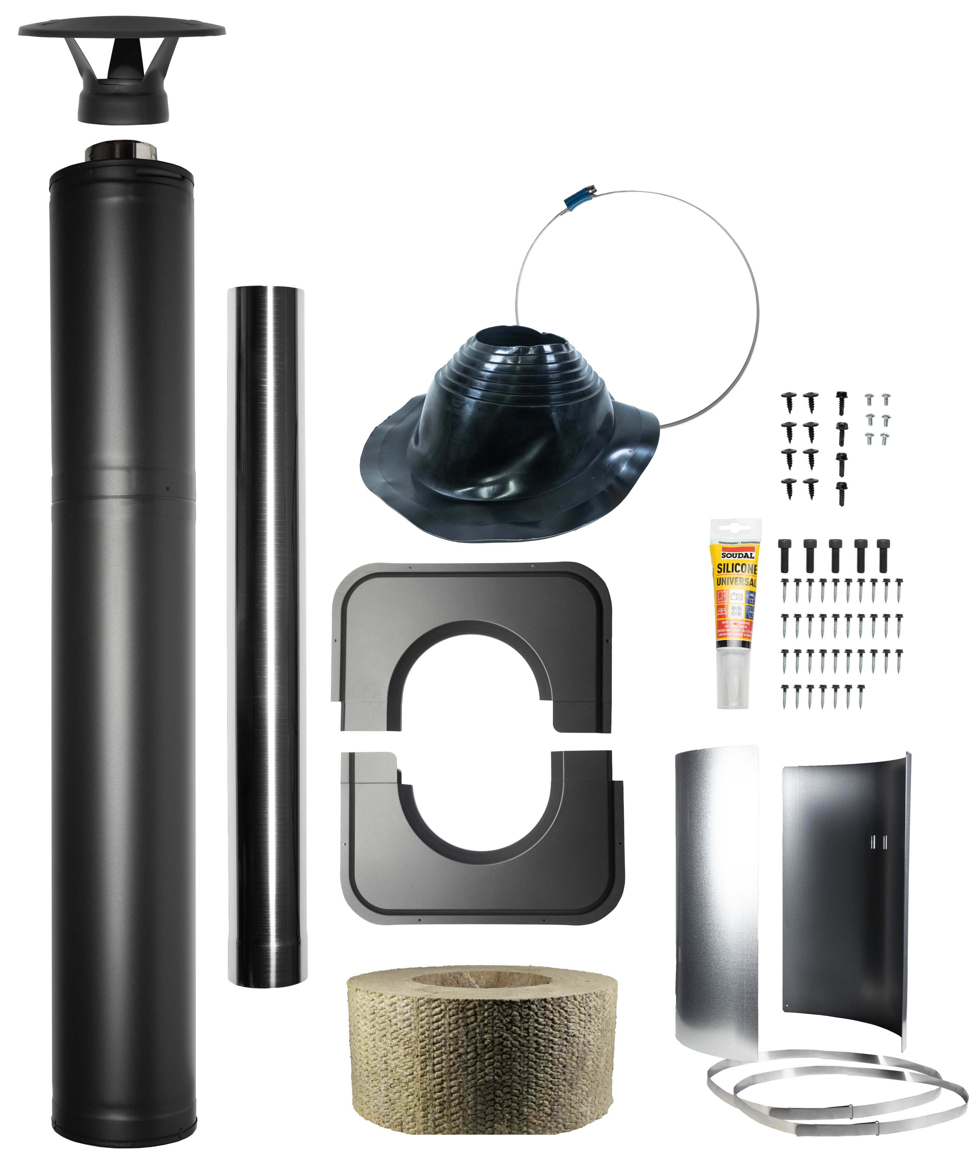 Sunwind gylling - Stålpipe Harvia, sort komplett pakke