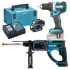 Makita - 18V combokit ELP200V, inneholder DHP484RTJ og DHR202Z, 2stk batterier, hurtiglader og koffert.