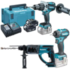 Makita - 18V combokit ELP300V, inneh. DHP481RTJ, DDF083Z, DHR202Z, 2stk batterier, hurtiglader og koffert.