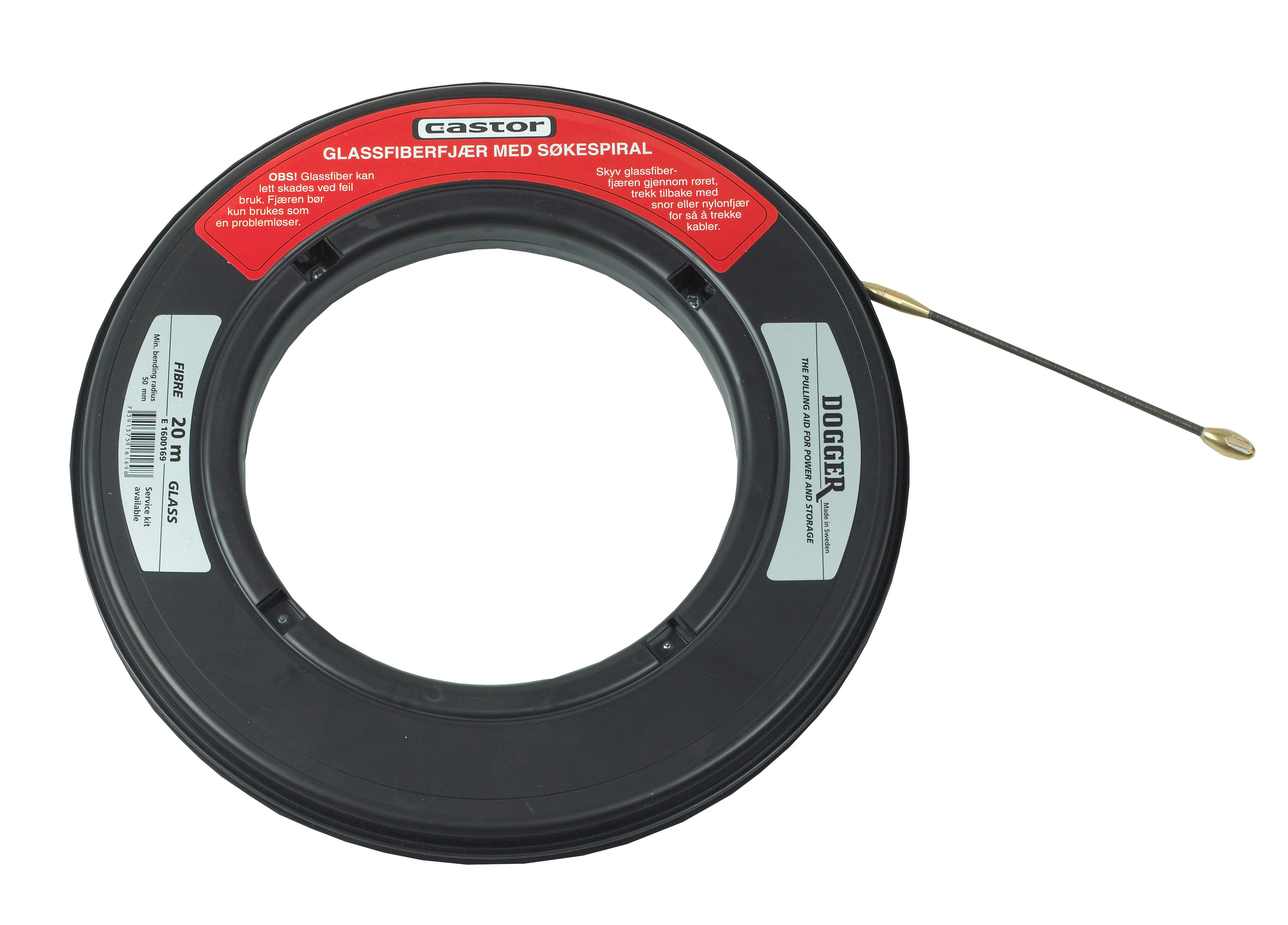 Dogger - Trekkefjær glassfiber 20m, Ø 3mm i kasset