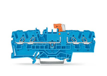 WAGO - 4-leder skille-/testklemme;med testmulighet;oransje skillelask;blå