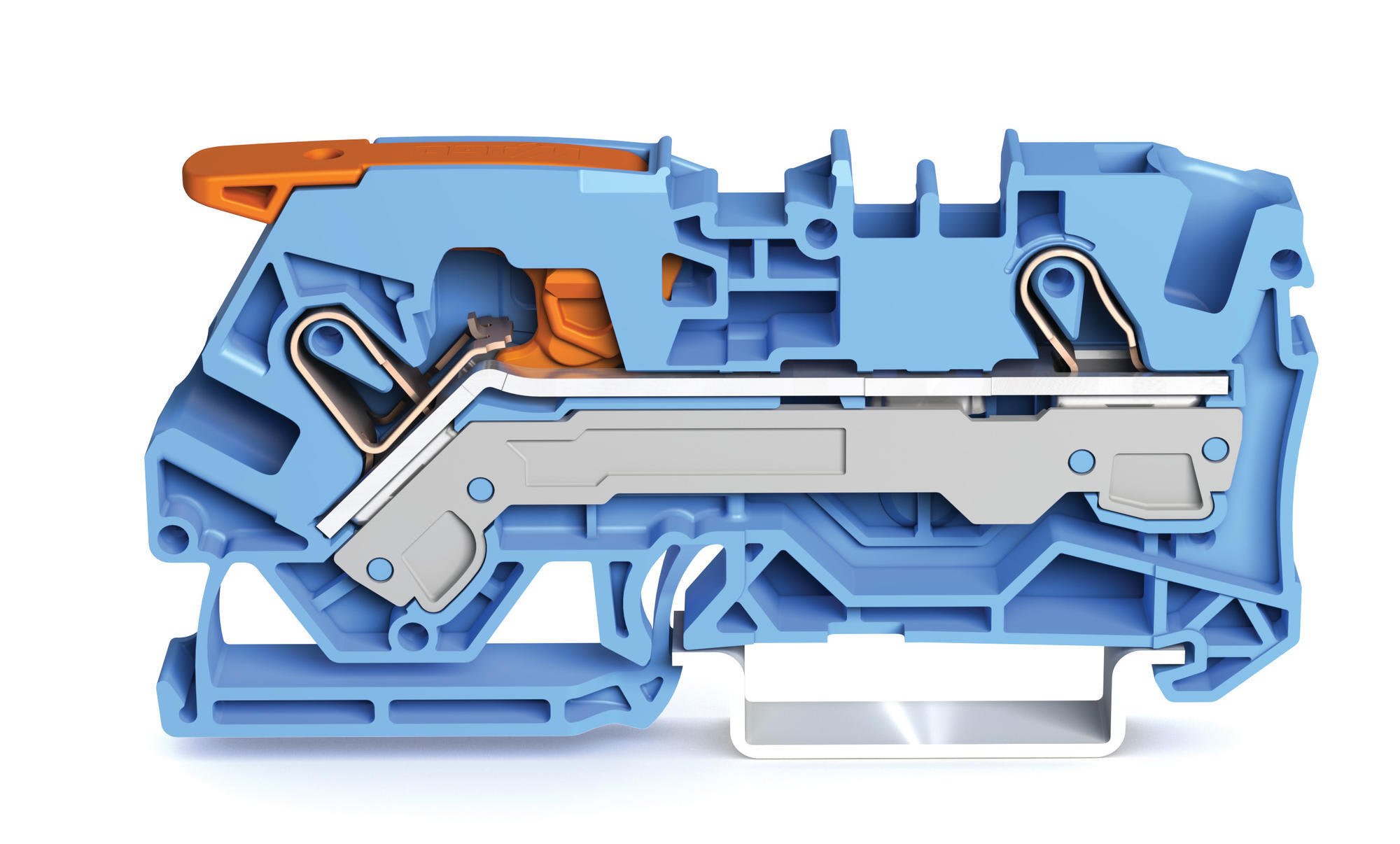 WAGO - 2-leder gjennomgående rekkeklemme;med spak og pluggbar CAGE CLAMP®;6 mm²;blå