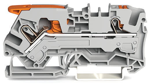 WAGO - 2-leder gjennomgående rekkeklemme;med spak og trykknapp;6 mm²;grå