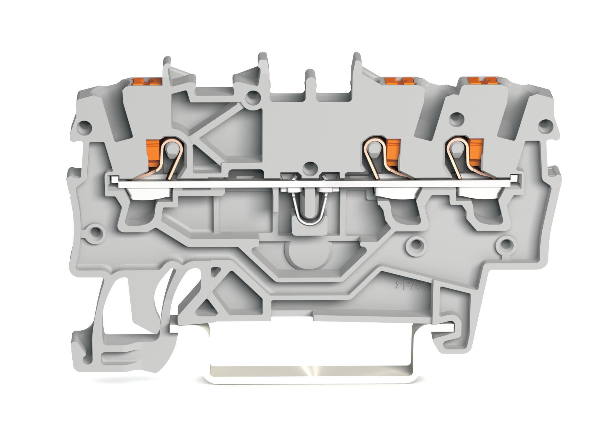 WAGO - 3-leder gjennomgående rekkeklemme;med trykknapp;1 mm²;grå