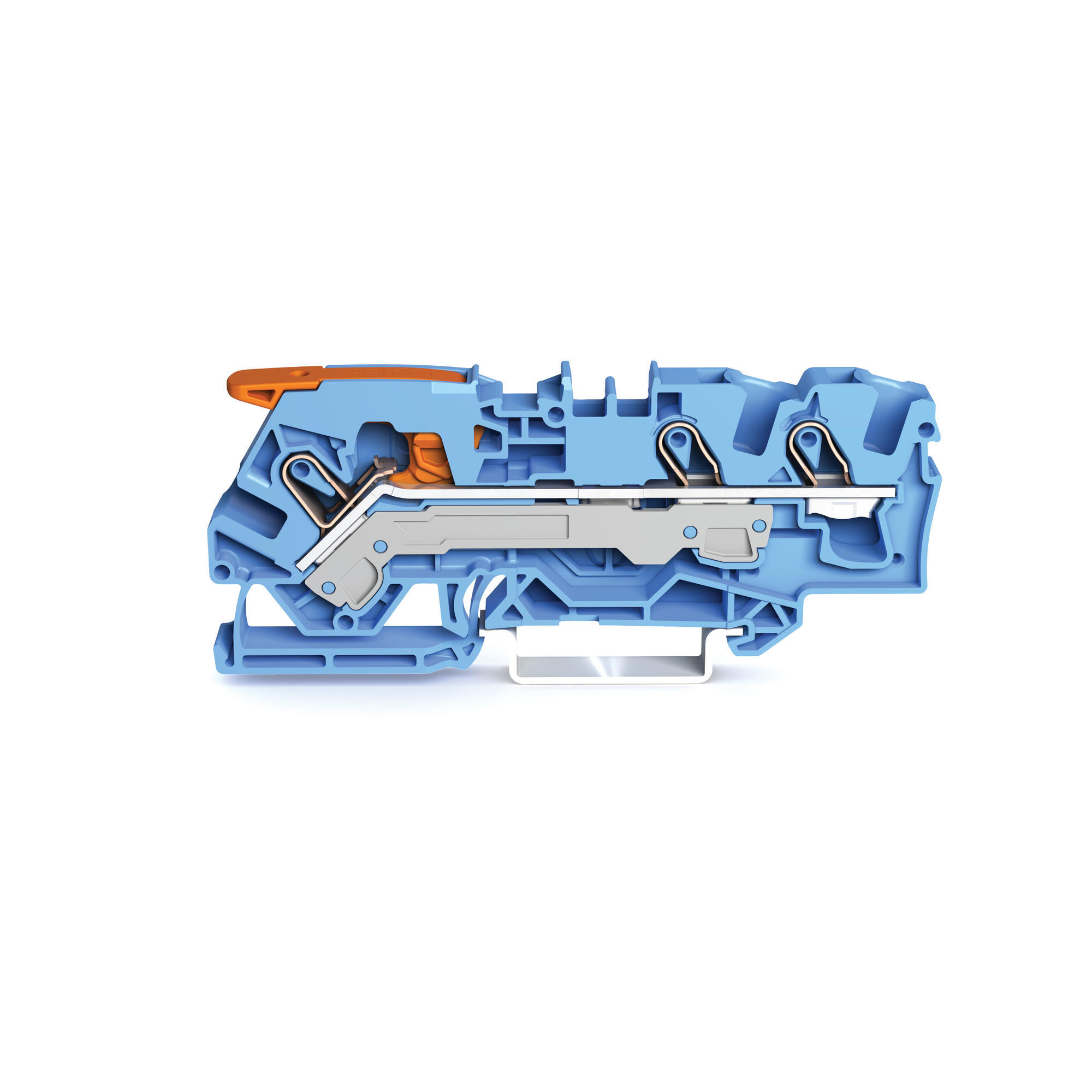 WAGO - 3-leder gjennomgående rekkeklemme;med spak og pluggbar CAGE CLAMP®;6 mm²;blå