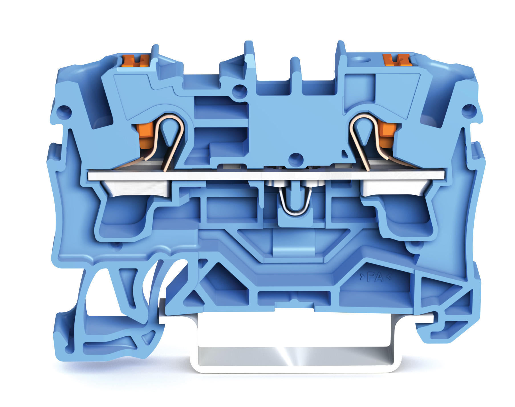 WAGO - 2-leder gjennomgående rekkeklemme;med trykknapp;4 mm²;blå