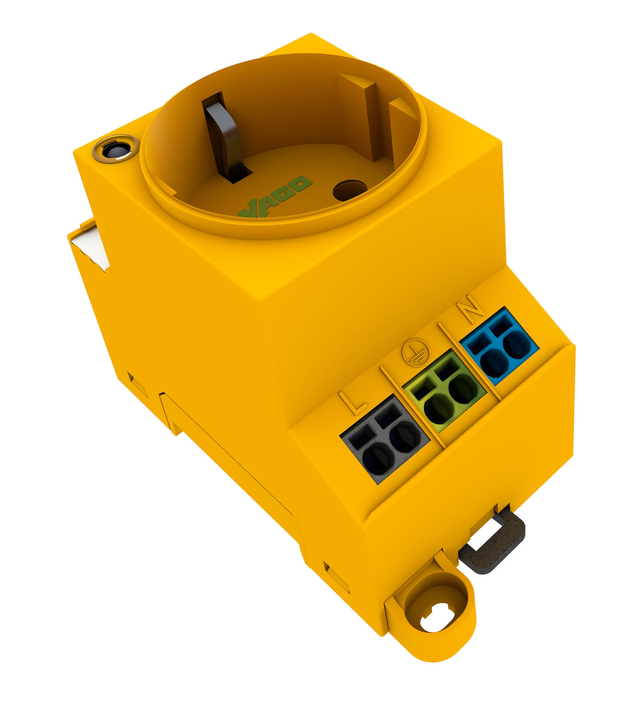 WAGO - uttaksstikk med skapmontering for DIN-skinne- og skruemonte