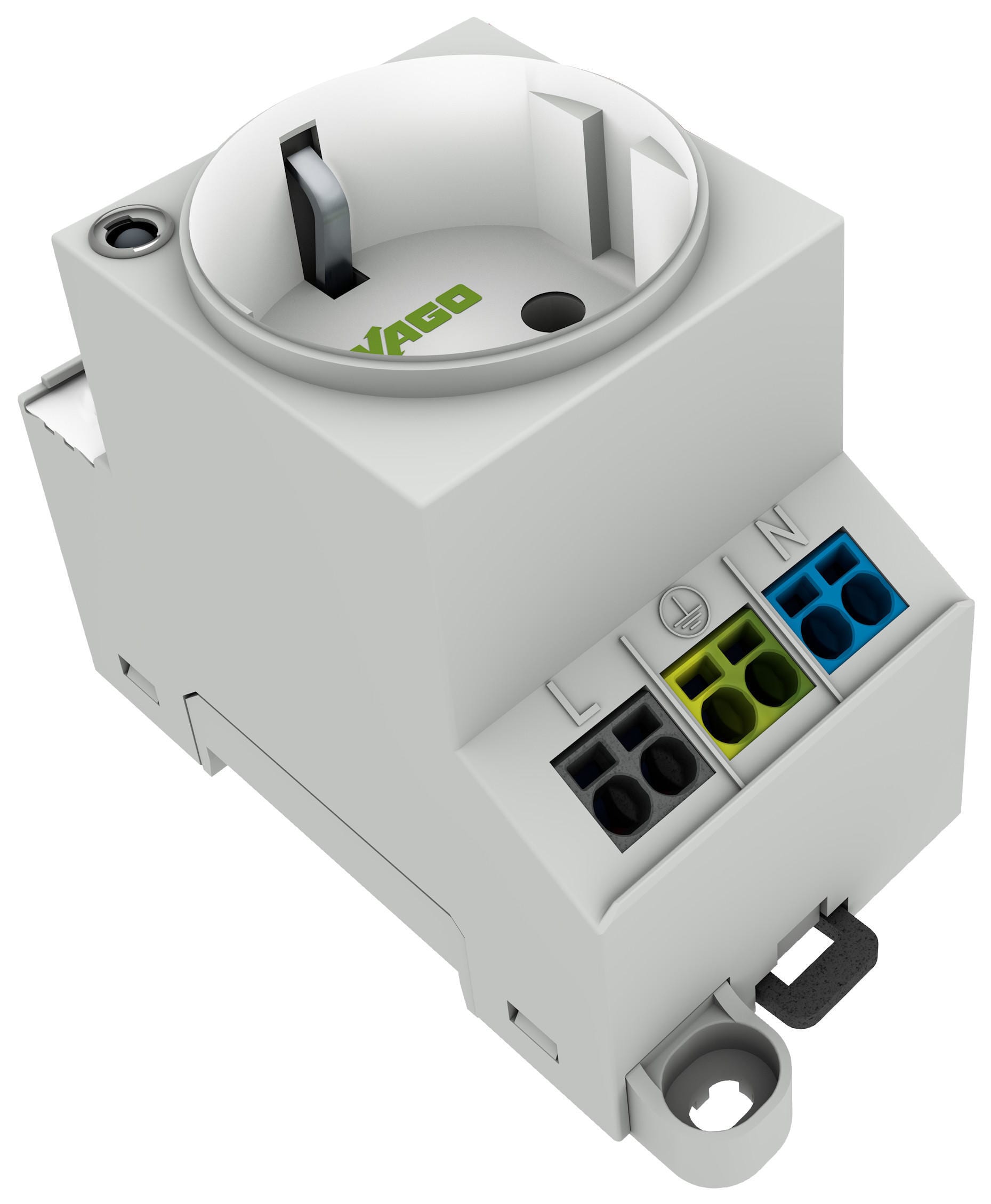 WAGO - uttaksstikk med skapmontering for DIN-skinne- og skruemonte