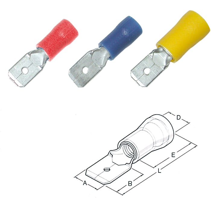 Haupa - Isolert flatstift 0,5-1,0mm², han, rød