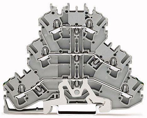 WAGO - Treetasjes rekkeklemme;Jordmotstand-/gjennom-/gjennom-rekkeklemme;2,5 mm²;grå