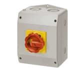 Siemens - Sikkerhetsbryter 6-pol I=32, P/AC-23A 400V=11.5KW 1NO+1NC, N. Plastkapsling IP65 ,rød/gul, M32/40