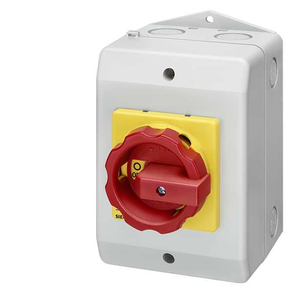 Siemens - Sikkerhetsbryter, 3-p, I=25 A, AC-23/400V: 9,5 kW,plast IP65, 1NC, 1NO, vri,  r/g, nippelhull M25