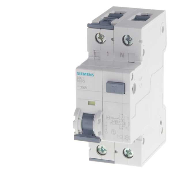 Siemens - Jordfeilautomat, 1+N-pol, 6A, B karakteristikk, type A, 30 mA, Icn=10 kA, Icu=35kA, D=82mm
