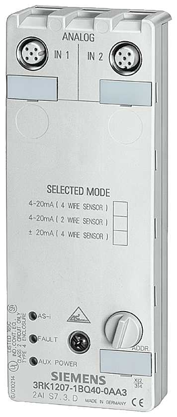 Siemens - AS-I Kompaktmodul  IP67 analog, 2AI, numerisk format S7 2 X input. (M12)
